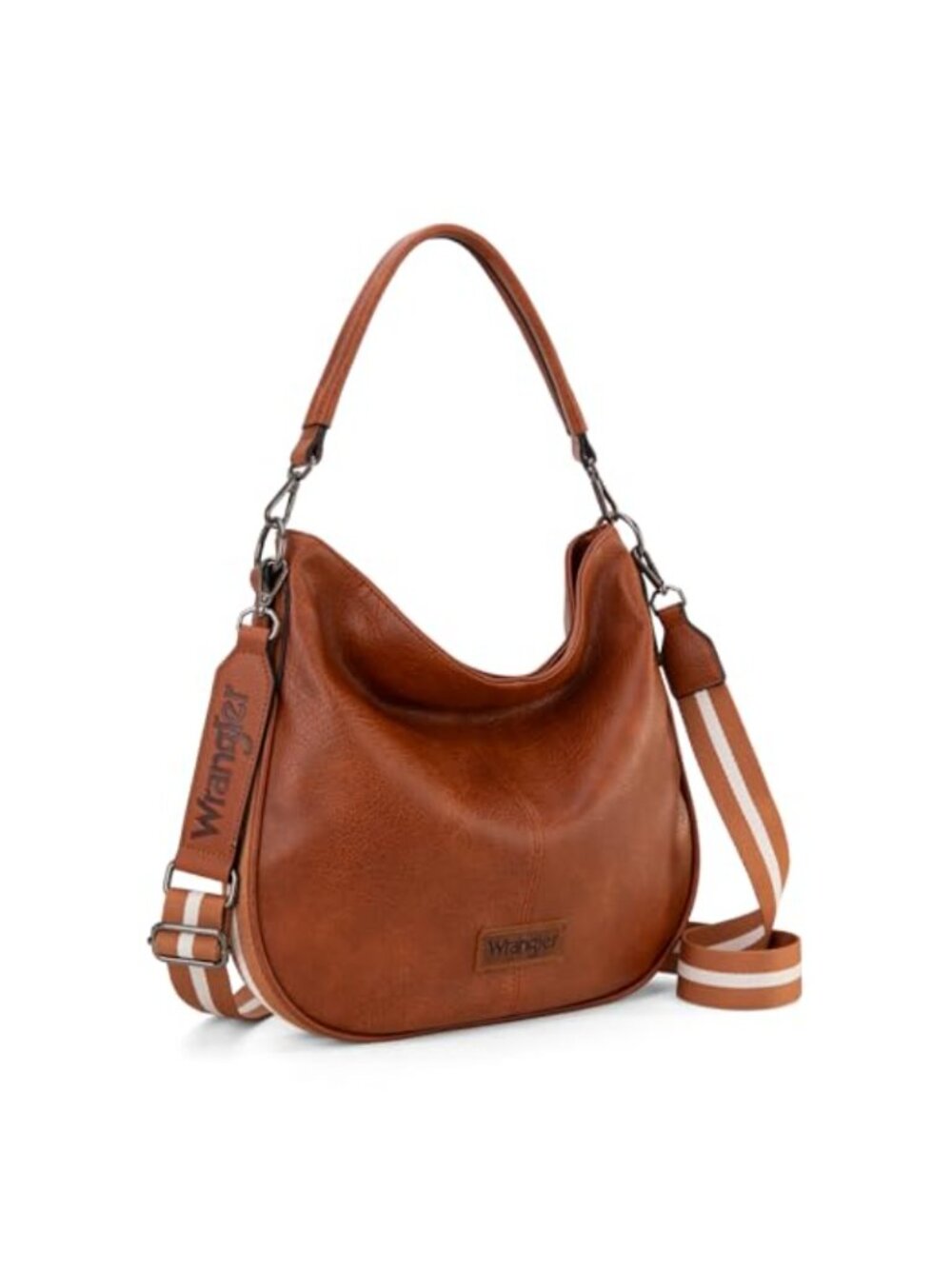Vegan Leather Hobo Bag with Striped Cotton Straps Crossbody Shoulder Purse